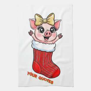 Cute Pig in Christmas Stocking Kitchen Towel