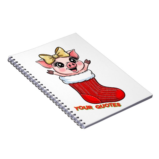 Cute Pig in Christmas Stocking Notebook (Right Side)