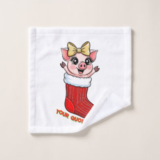 Cute Pig in Christmas Stocking Wash Cloth