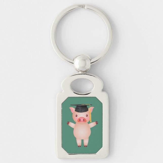 Cute Pig in Graduation Cap Keychain (Front)