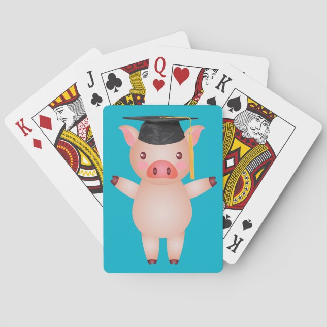 Cute Pig in Graduation Cap Poker Cards (Back)