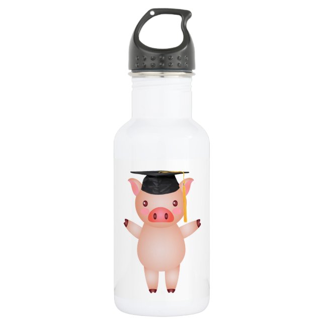 Cute Pig in Graduation Cap Water Bottle (Front)
