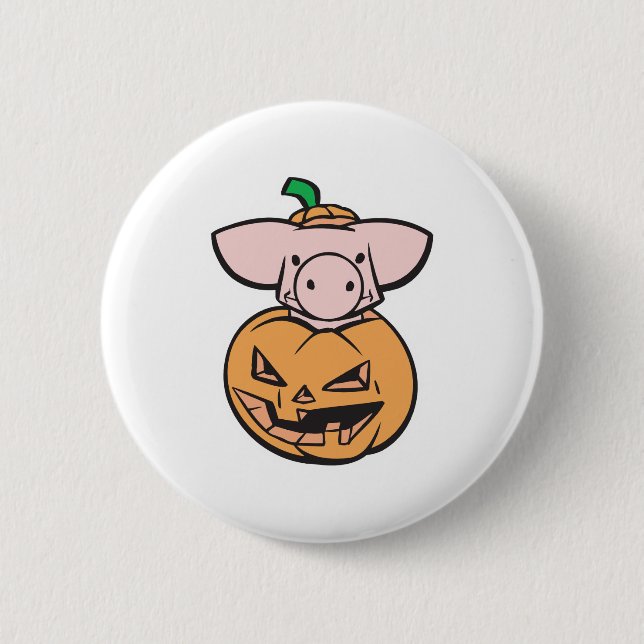 cute pig in jack-o-lantern pumpkin pinback button (Front)