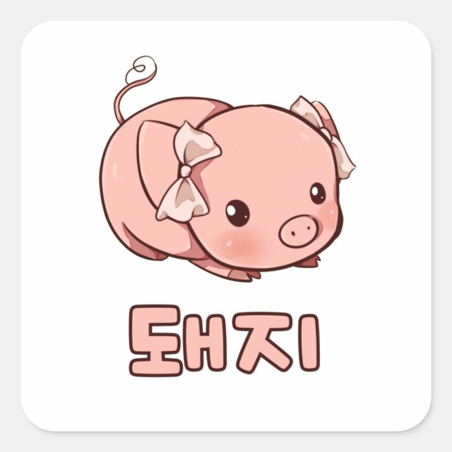 Cute Pig in Korean Square Sticker (Front)
