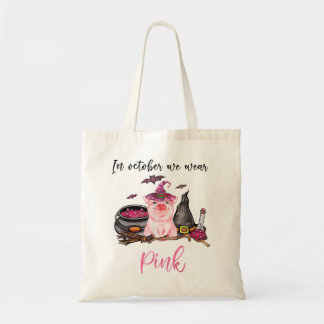 Cute Pig In October We Wear Pink Breast Cancer Awa Tote Bag