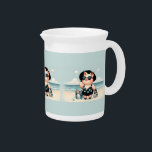 Cute Pig in Polka Dot Swimsuit at the Beach Beverage Pitcher<br><div class="desc">This whimsical design features a stylish pig enjoying a sunny day at the beach, dressed in a retro black polka dot swimsuit and oversized heart-shaped sunglasses. The character strikes a confident pose under a wide-brimmed hat, flanked by chic beach bags filled with essentials like sunscreen and drinks, adding charm and...</div>