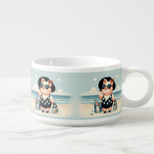 Cute Pig in Polka Dot Swimsuit Chili Bowl