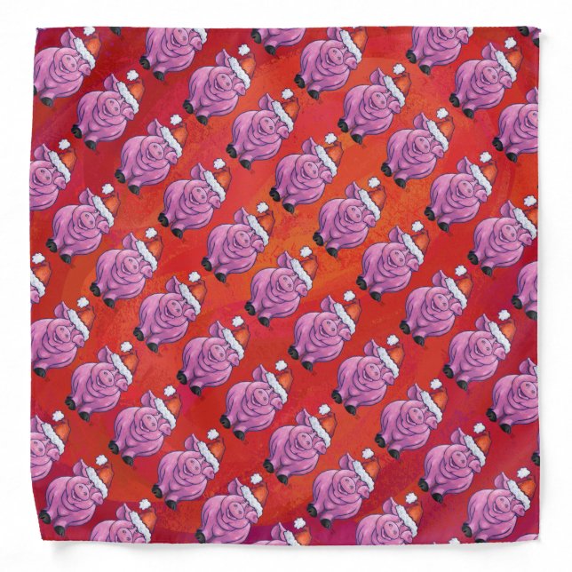 Cute Pig in Santa Hat on Red Bandana (Front)