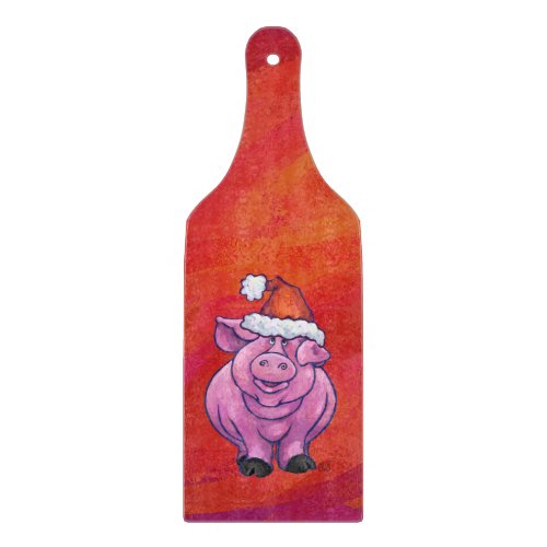 Cute Pig in Santa Hat on Red Cutting Board