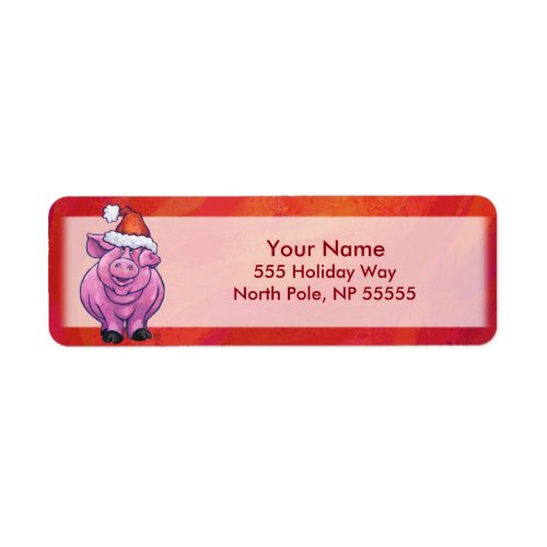 Cute Pig in Santa Hat on Red Label