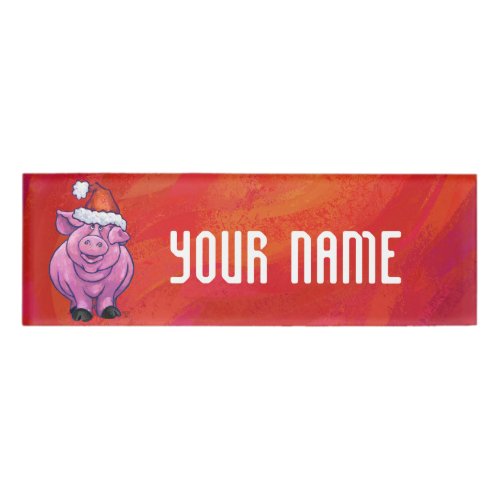 Cute Pig in Santa Hat on Red Name Tag