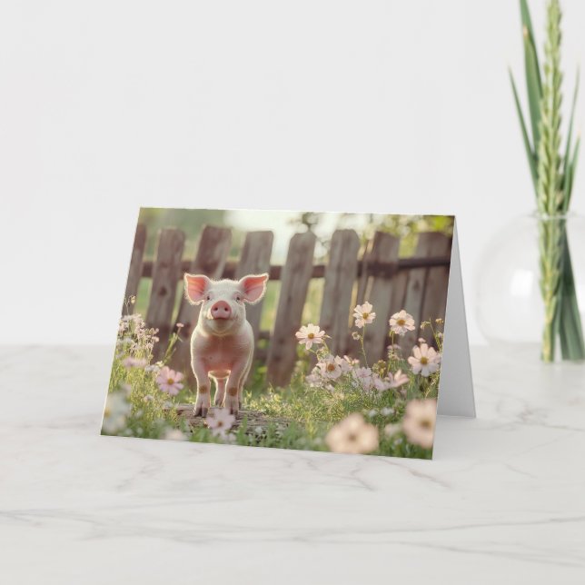 Cute Pig in the Flower Garden Card (Front)