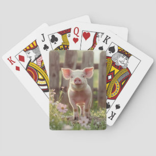 Cute Pig in the Flower Garden Poker Cards