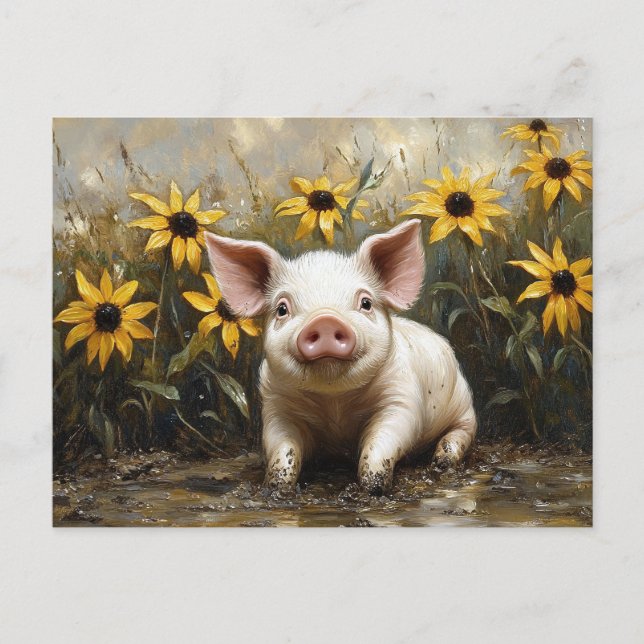 Cute Pig in the Mud Postcard (Front)