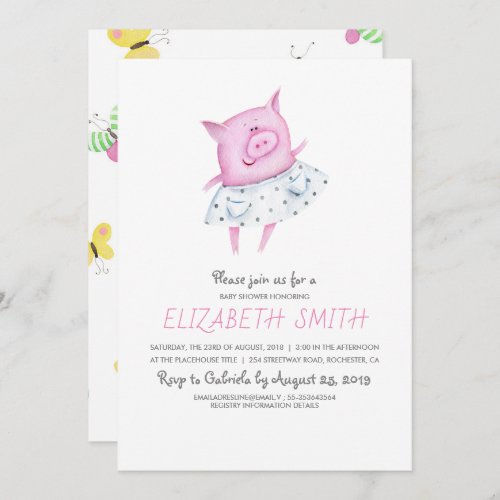 Cute Pig  Its a Girl Baby Shower Invitation