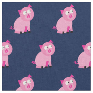 Cute Pig Kid Baby Nursery Farm Piggy Navy Blue Fabric