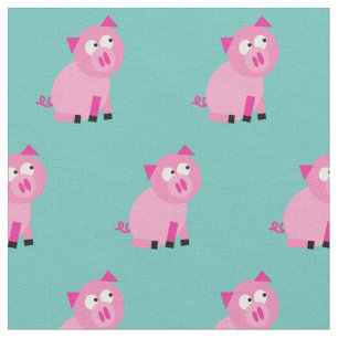 Cute Pig Kid Baby Nursery Farm Piggy Teal Fabric