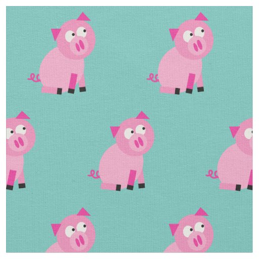Cute Pig Kid Baby Nursery Farm Piggy Teal Fabric