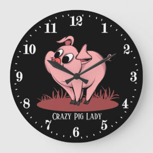 cute pig lady add text large clock