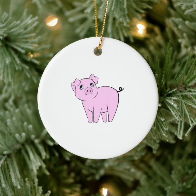 Cute Pig, Little Pig, Piggy, Pink Pig, Farm Animal Ceramic Ornament (Tree)