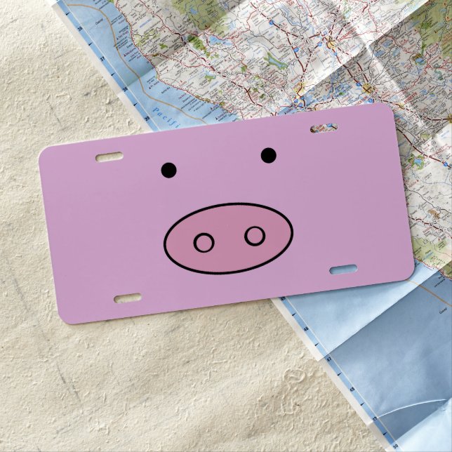 Cute Pig, Little Pig, Piggy, Pink Pig, Farm Animal License Plate (In Situ)