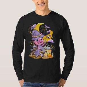 Cute Pig Love Halloween Witch Hat Piggy  Costume T-Shirt