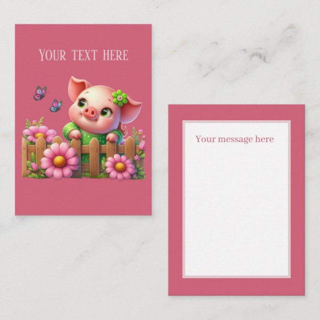 Cute pig lovers add message  note card (Front/Back)