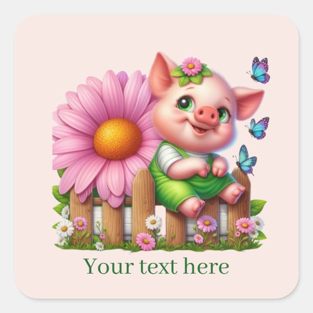 Cute pig lovers customizable  square sticker (Front)
