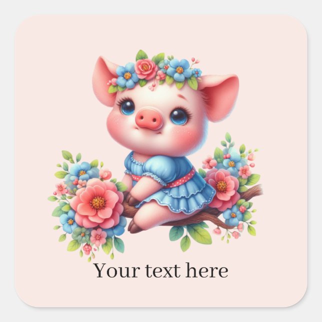 Cute pig lovers customizable  square sticker (Front)