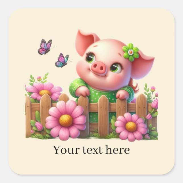 Cute pig lovers customizable  square sticker (Front)
