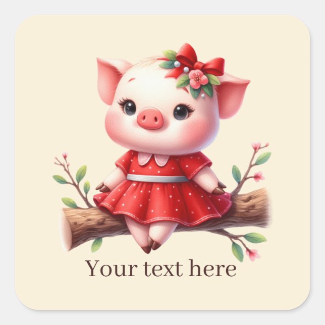 Cute pig lovers customizable Square Sticker (Front)