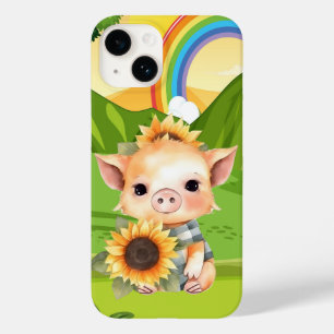 cute pig lovers sunflower Case-Mate iPhone 14 case
