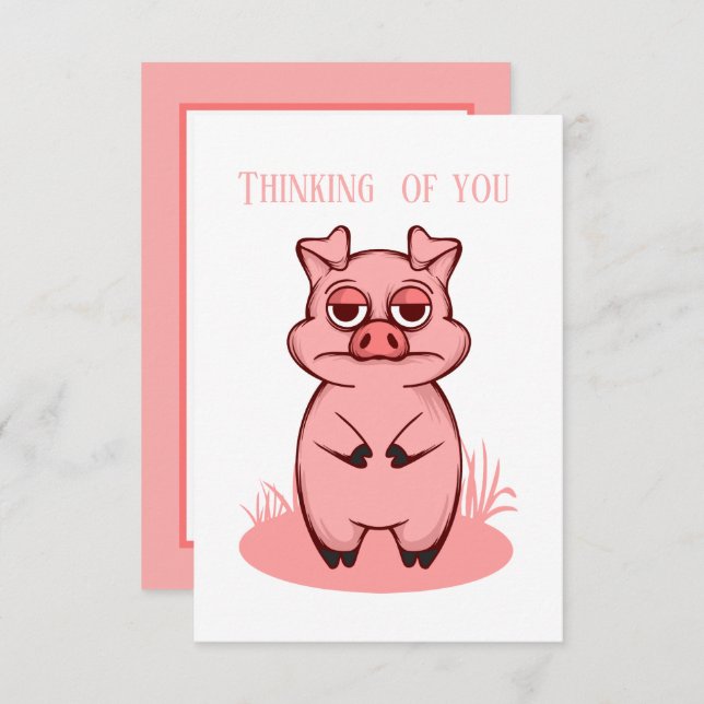 cute pig lovers thinking you add sentiment note card (Front/Back)