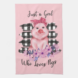 cute pig lovers word art kitchen towel