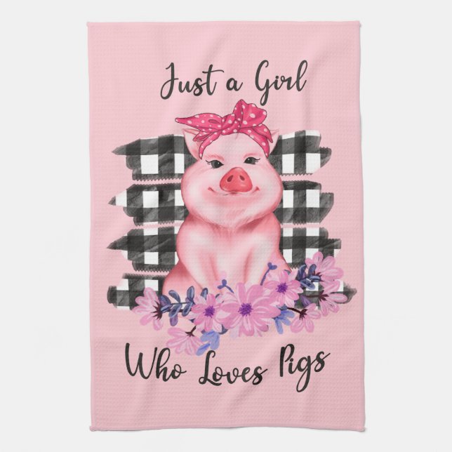 cute pig lovers word art kitchen towel (Vertical)