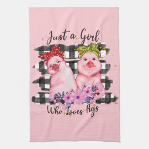 cute pig lovers word art kitchen towel