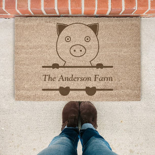 Cute Pig Monogram Fiber Doormat