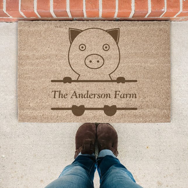 Cute Pig Monogram Fiber Doormat (Cute Pig Monogram Doormat)
