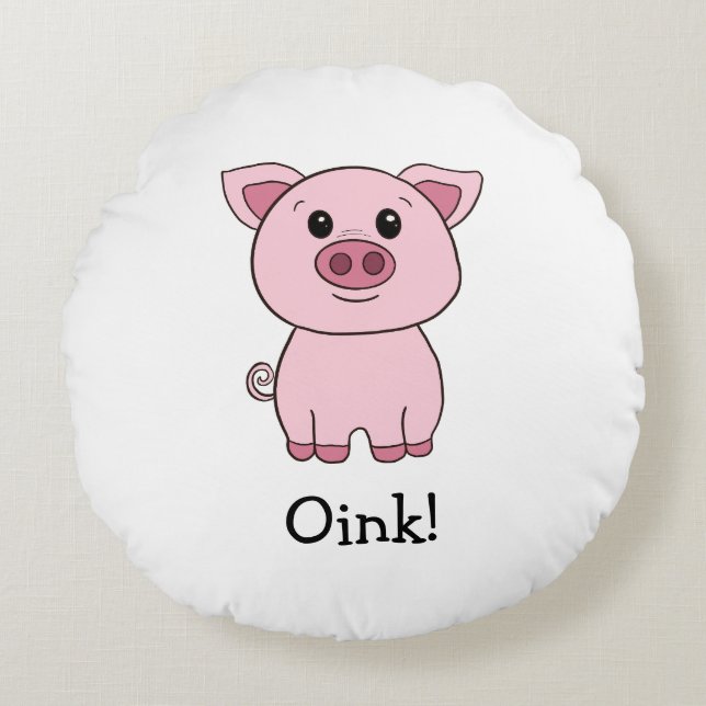 Cute Pig Oink! Front Cute Cow Moo! Back Round Pillow (Front)