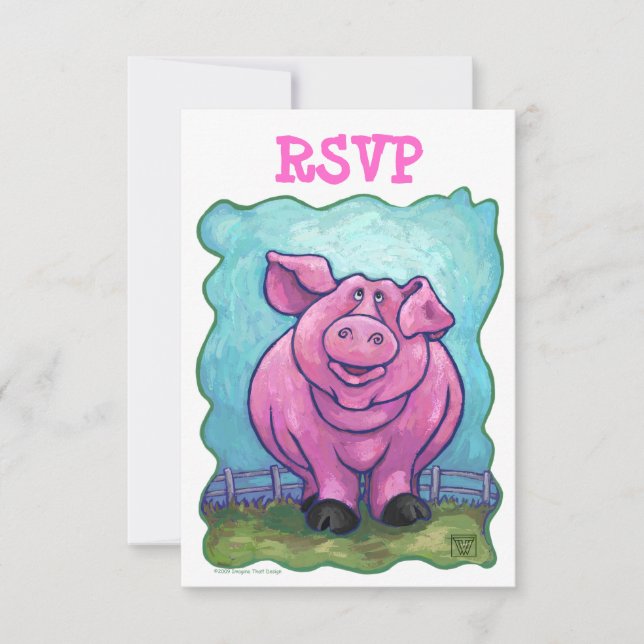 Cute Pig Party Center RSVP Card (Front)