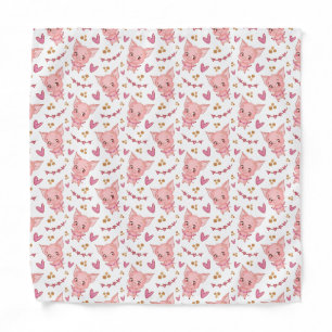 Cute Pig Pattern With Hearts Bandana