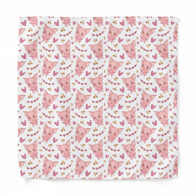 Cute Pig Pattern With Hearts Bandana (Front)