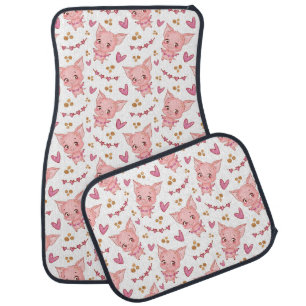 Cute Pig Pattern With Hearts Car Floor Mat