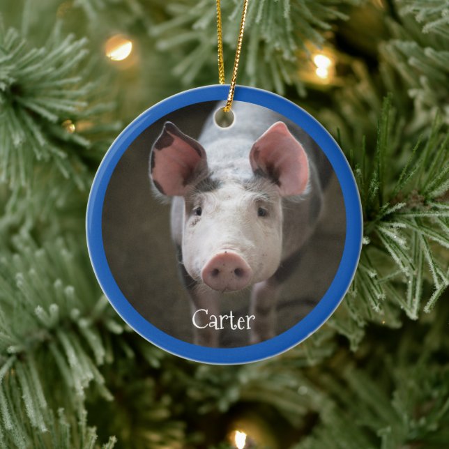 Cute Pig Personalized Ceramic Ornament (Tree)