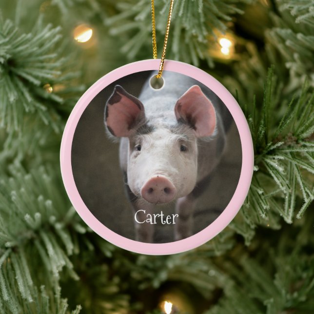 Cute Pig Personalized Ceramic Ornament (Tree)