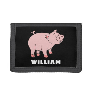 Cute Pig Personalized Custom Name Back To School Tri-fold Wallet