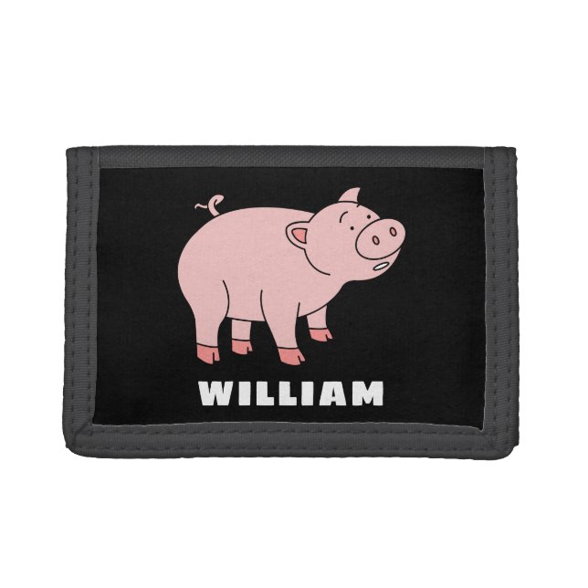 Cute Pig Personalized Custom Name Back To School Trifold Wallet (Front)