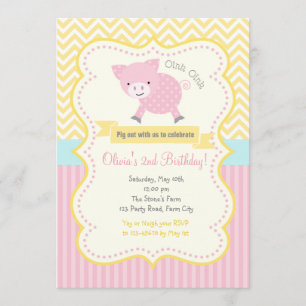 Cute Pig / Piggy Pastel Birthday Invitation