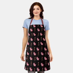 Cute Pig Piggy Pattern with Pink Hearts Black Apron