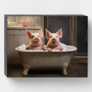 CUTE PIG PIGS BATHROOM wood box sign
